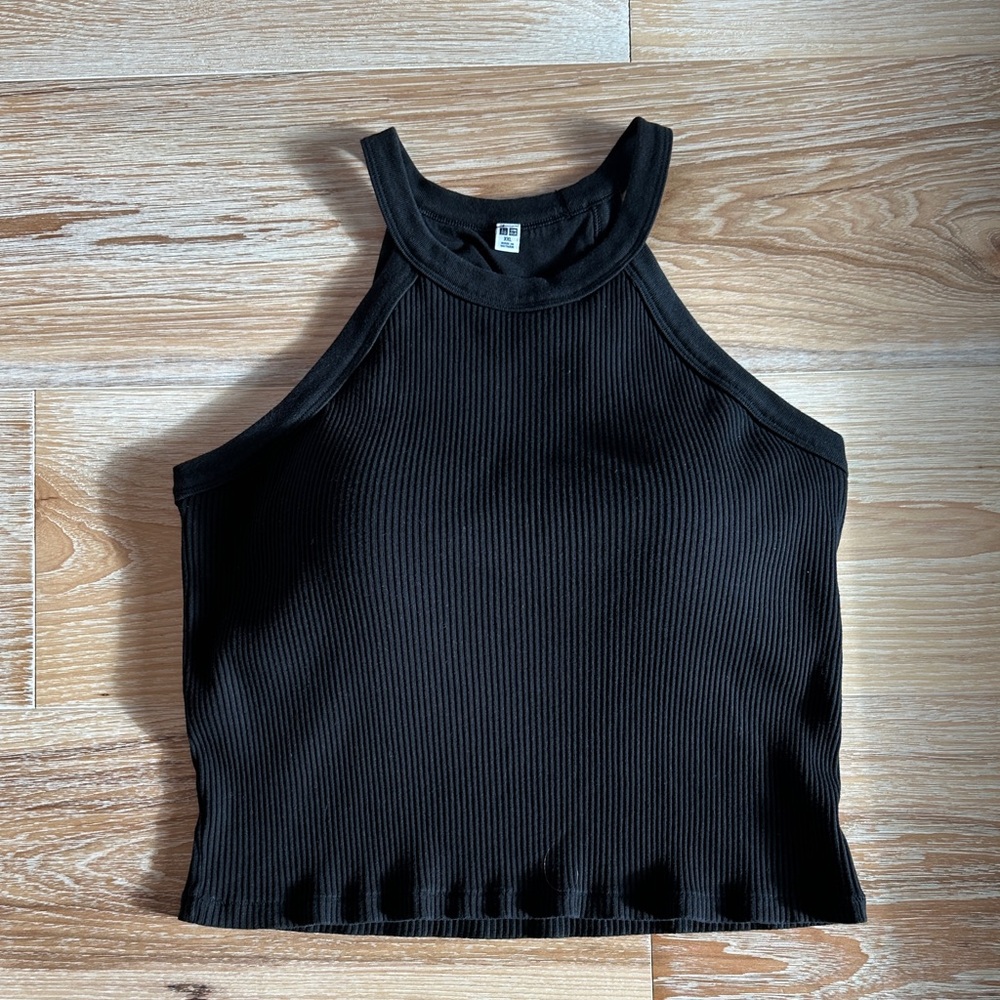 Uniqlo Cropped Bra Top in Black Ribbed Cotton Blend size XXL
